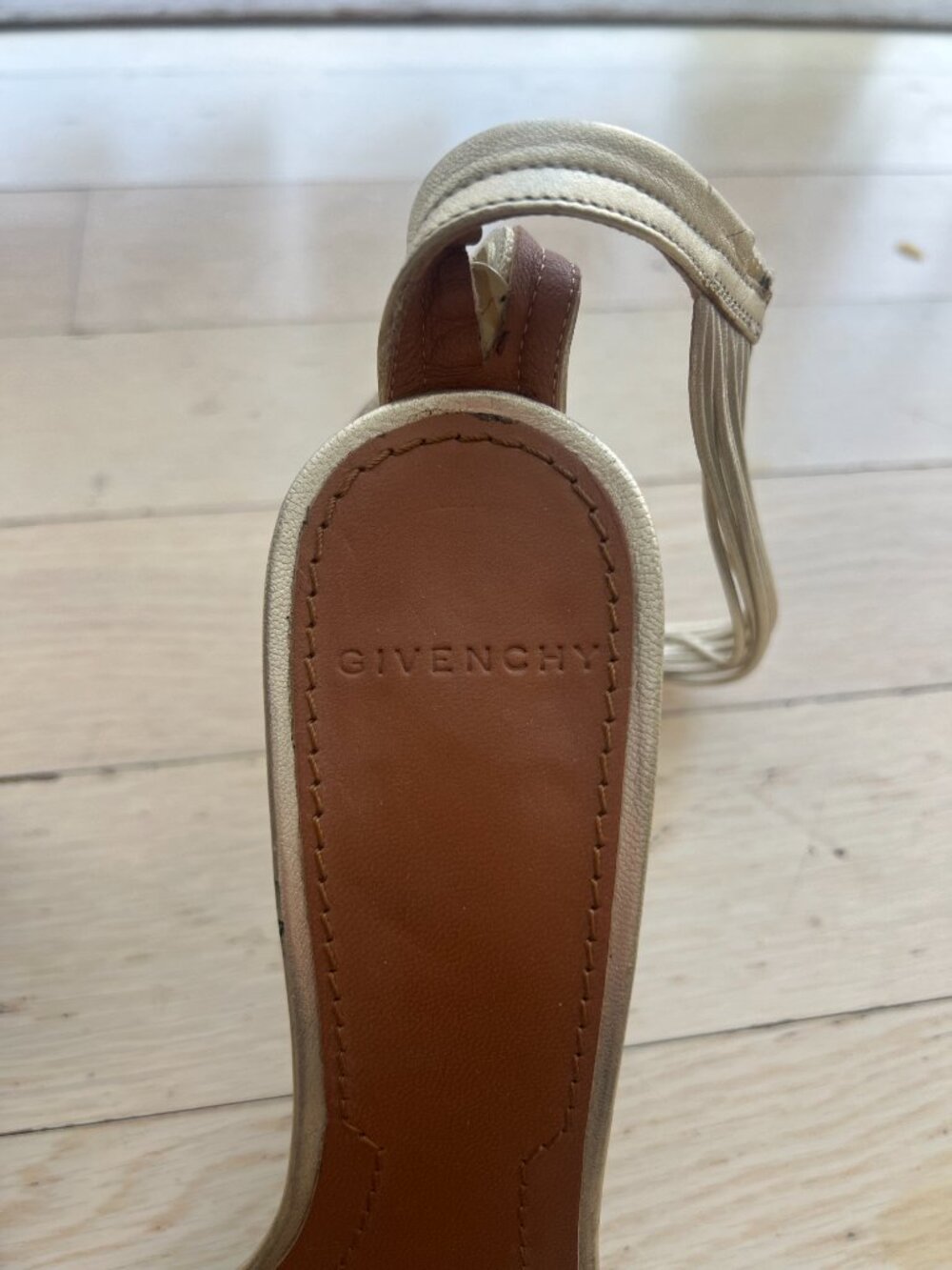 WORN ONCE! GIVENCHY gold sandals w/ankle straps Size 37 - Picture 3 of 6